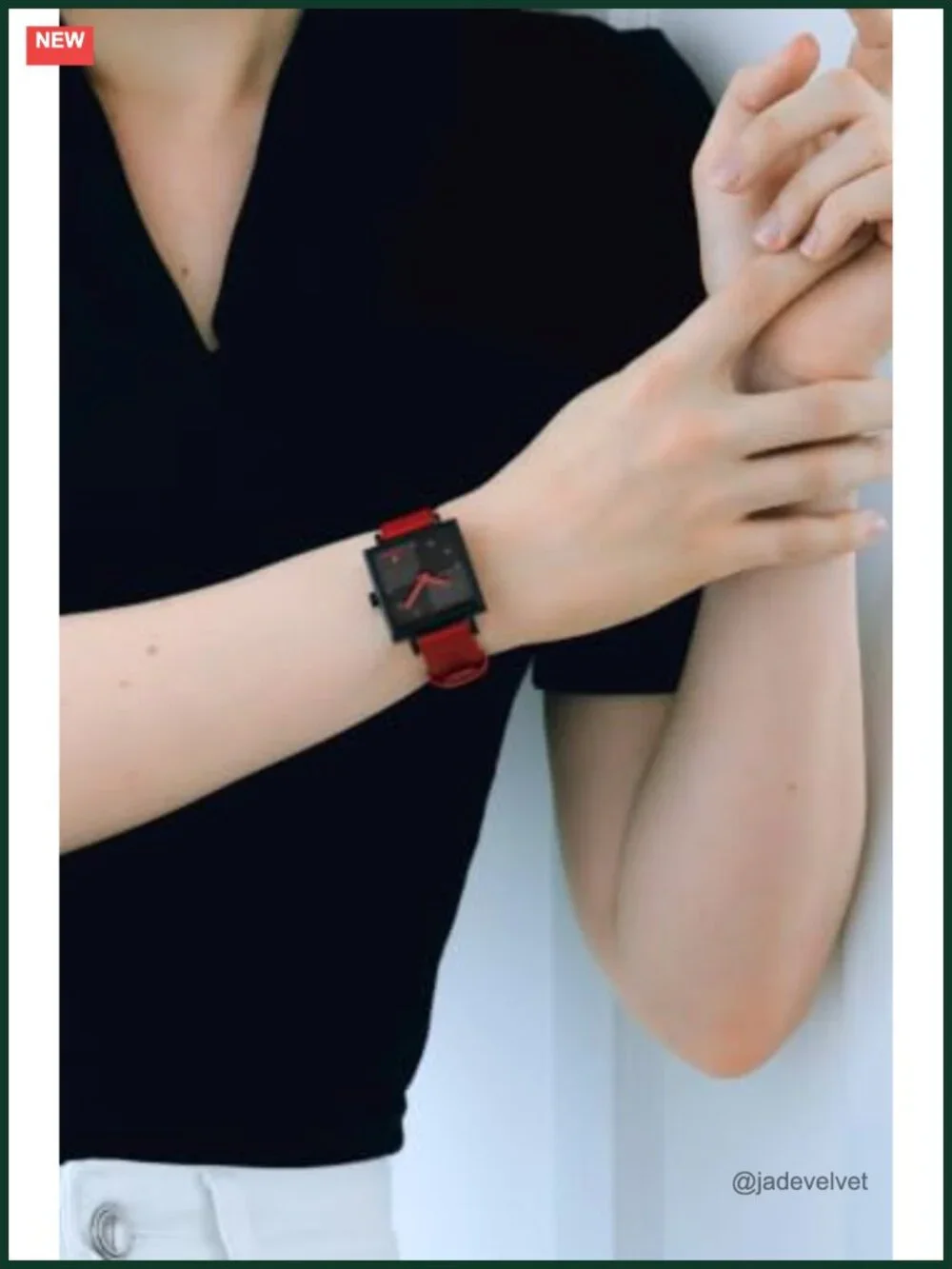 Square Swiss Quartz Watch with Crystal Accents and Leather Strap